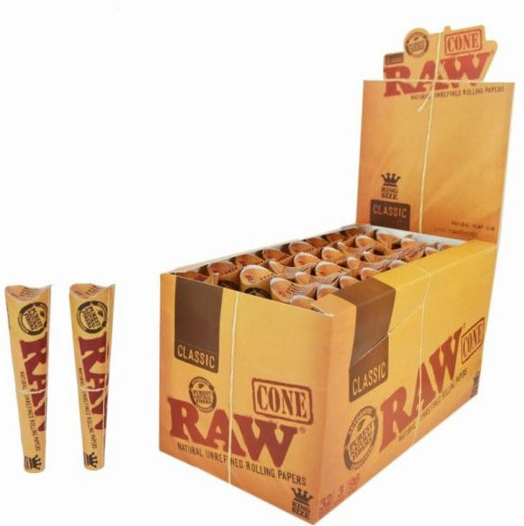 Classic Raw Cone Natural Unrefined Rolling Papers - 3 Pack - Kingsize - Natural Hemp Gum - 96 Cones Per Box - Vape wholesale supplies